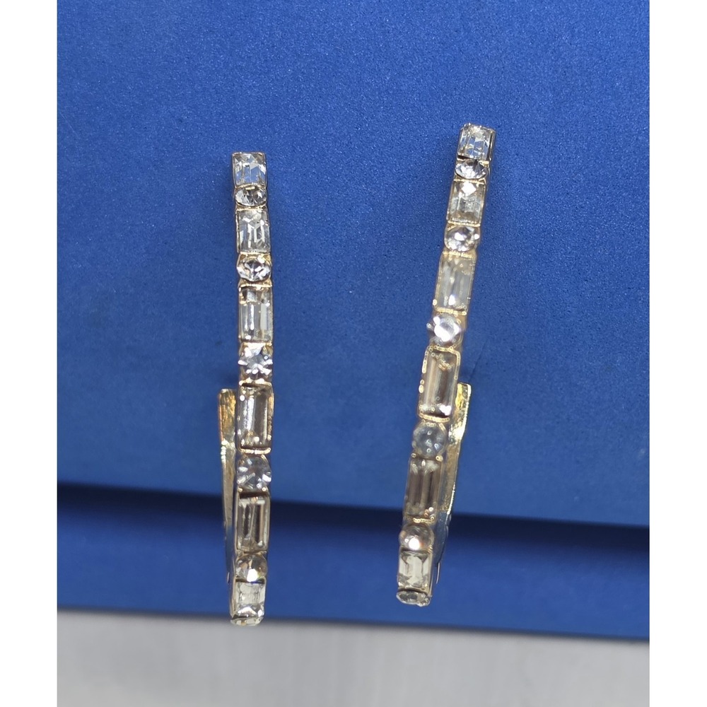 Pair OPC Off Park Collection Gold Plated Rhinestones Hoop Pierced Earrings